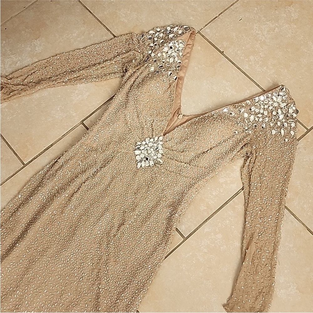 Sherri hill long sleeve liquid beaded dress